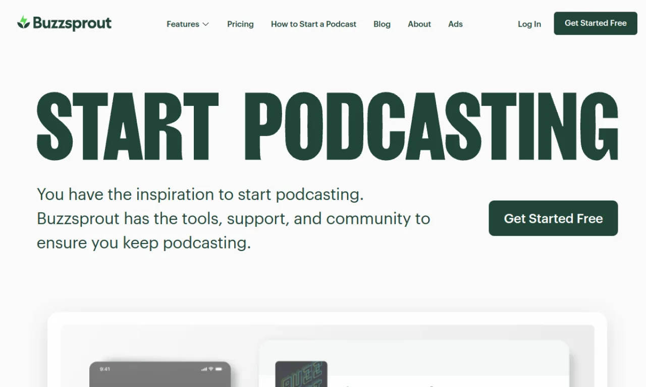 Screenshot of Buzzsprout website