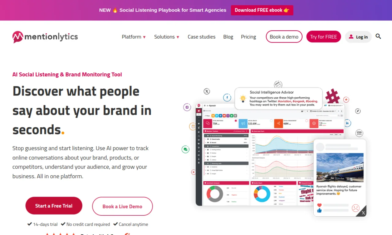 Screenshot of Mentionlytics website