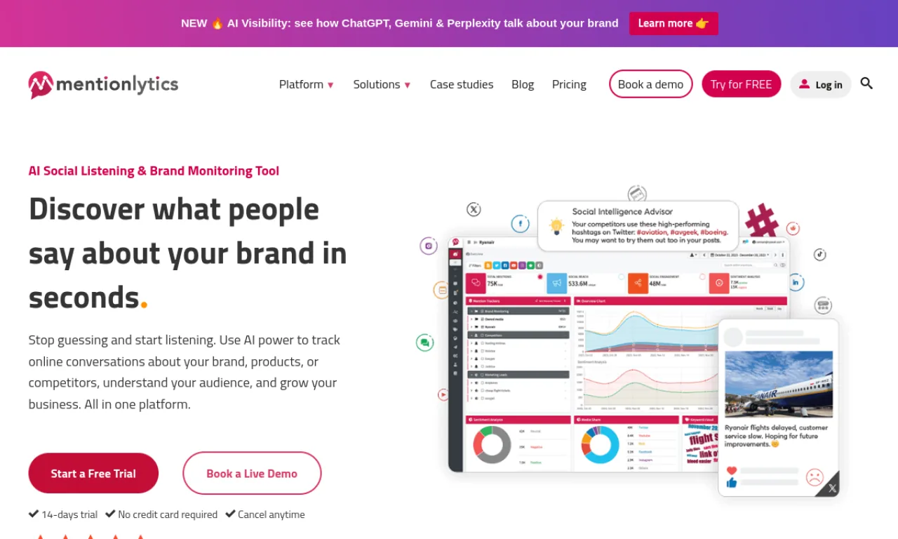 Screenshot of Mentionlytics website