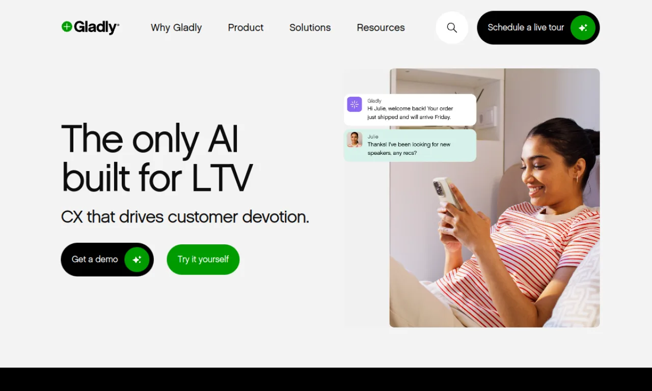Screenshot of Gladly website
