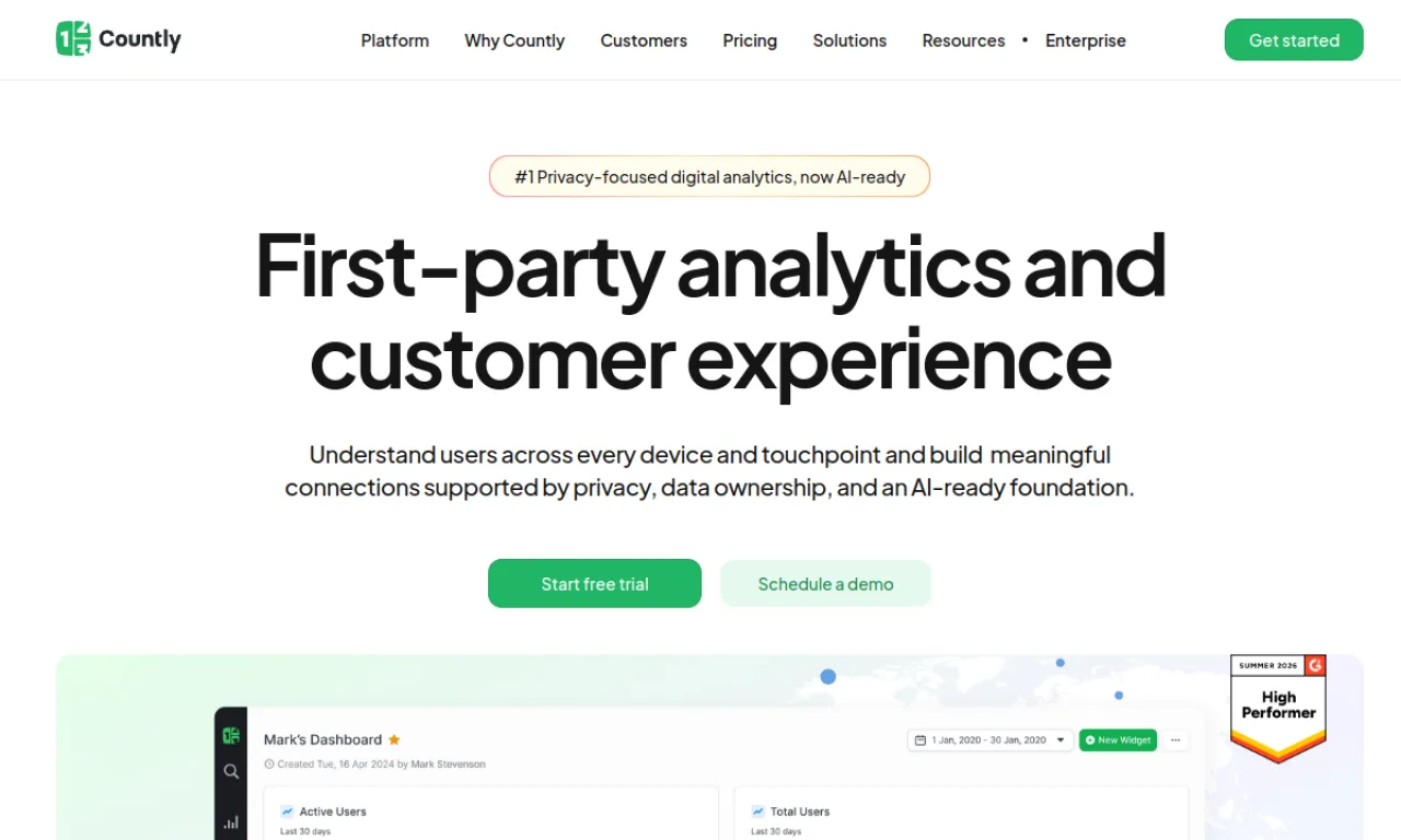 Screenshot of Countly website