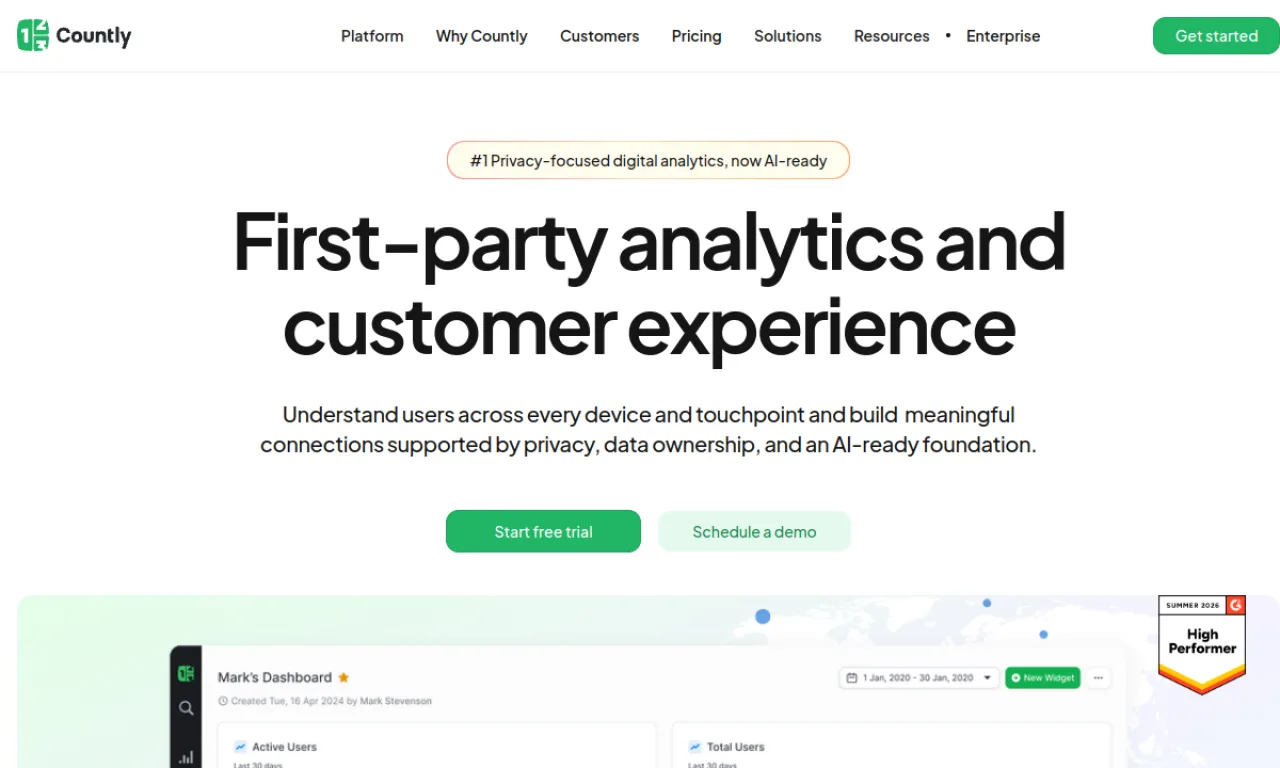 Screenshot of Countly website