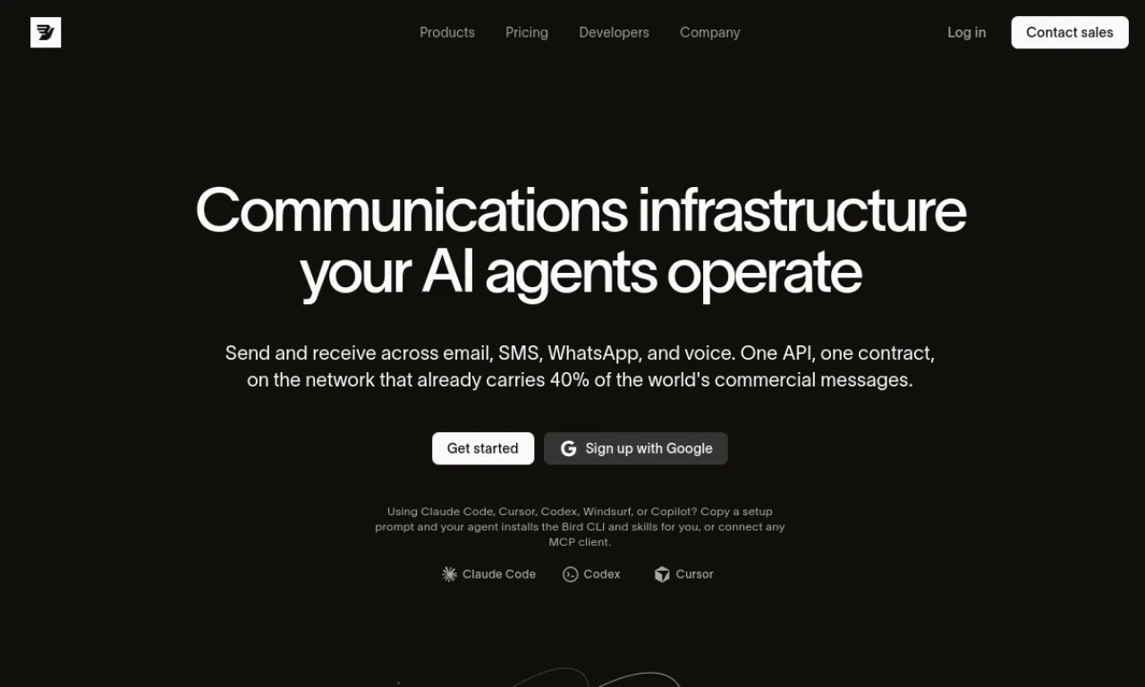 Screenshot of MessageBird website