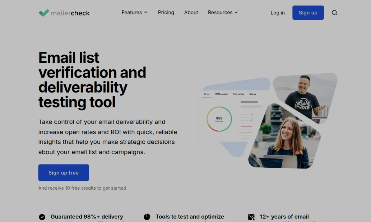 Screenshot of MailerCheck website