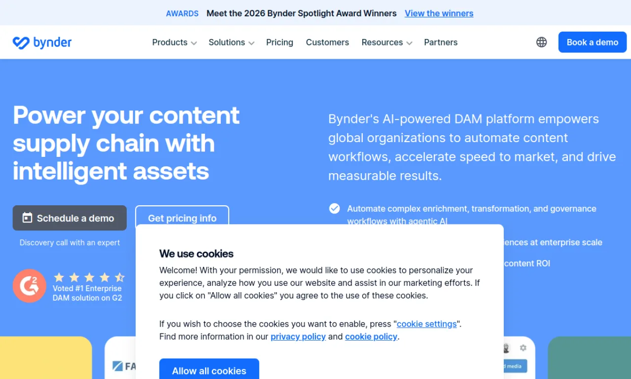 Screenshot of Bynder website