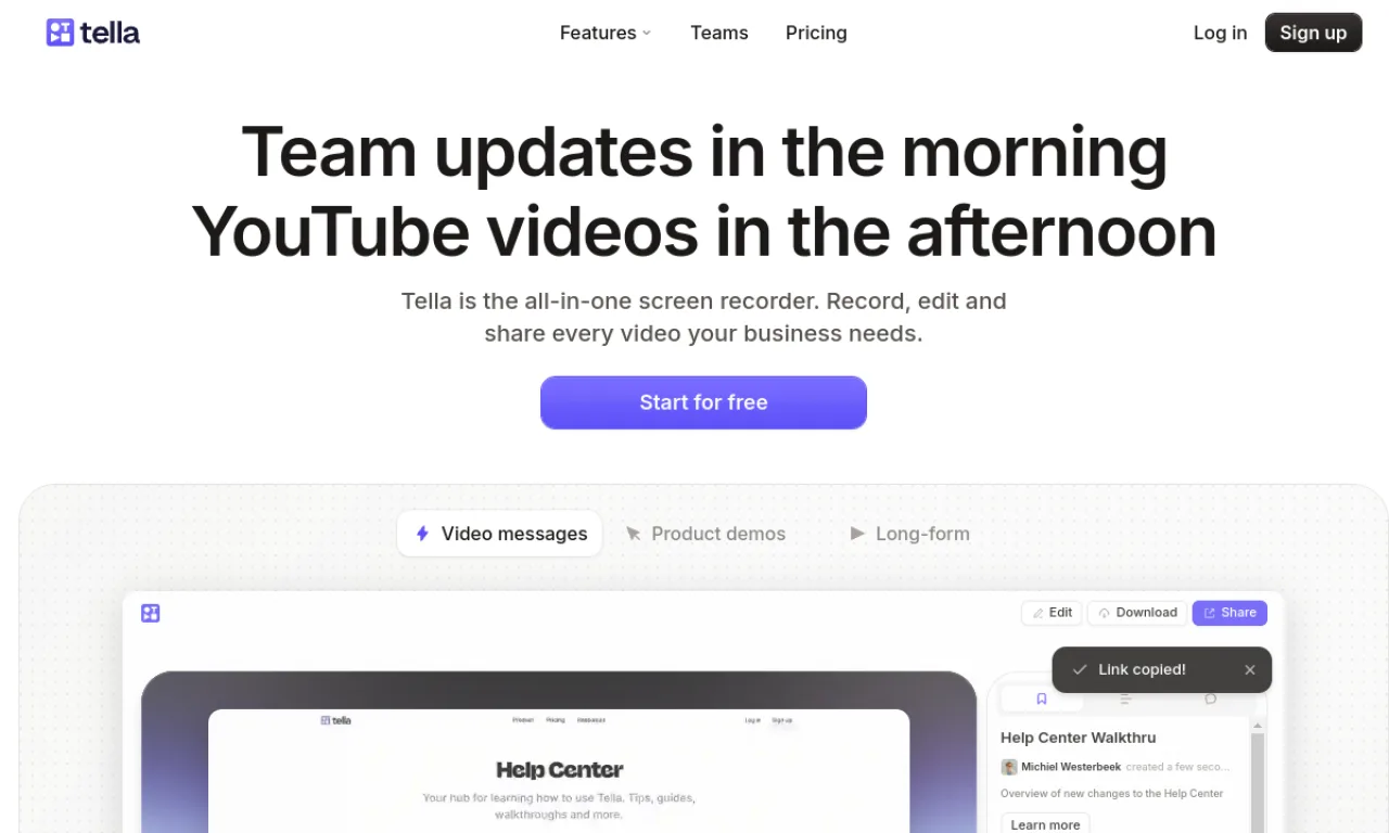 Screenshot of Tella website