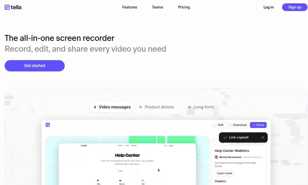 Screenshot of Tella website