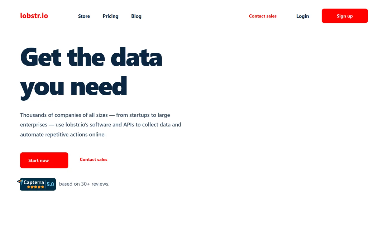 Screenshot of Lobstr.io website