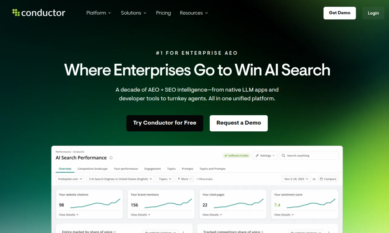 Screenshot of Conductor website