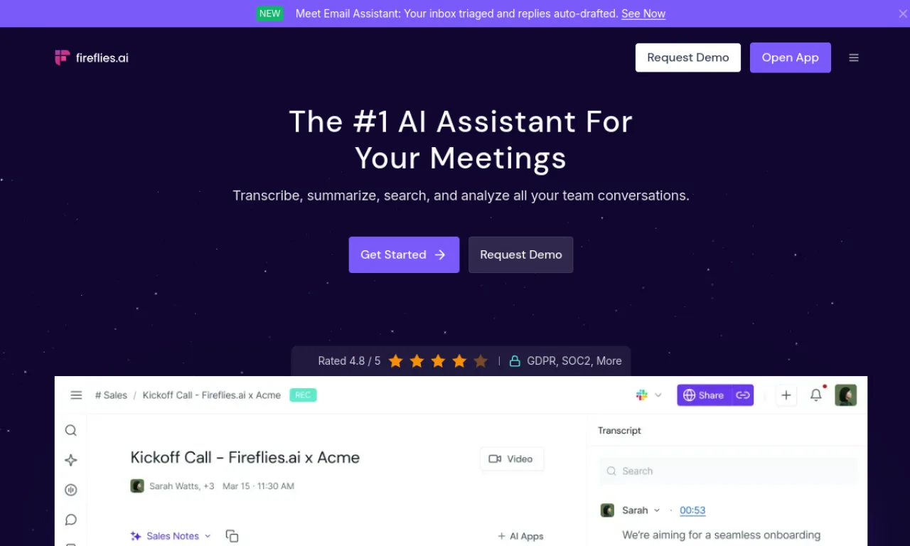 Screenshot of Fireflies.ai website