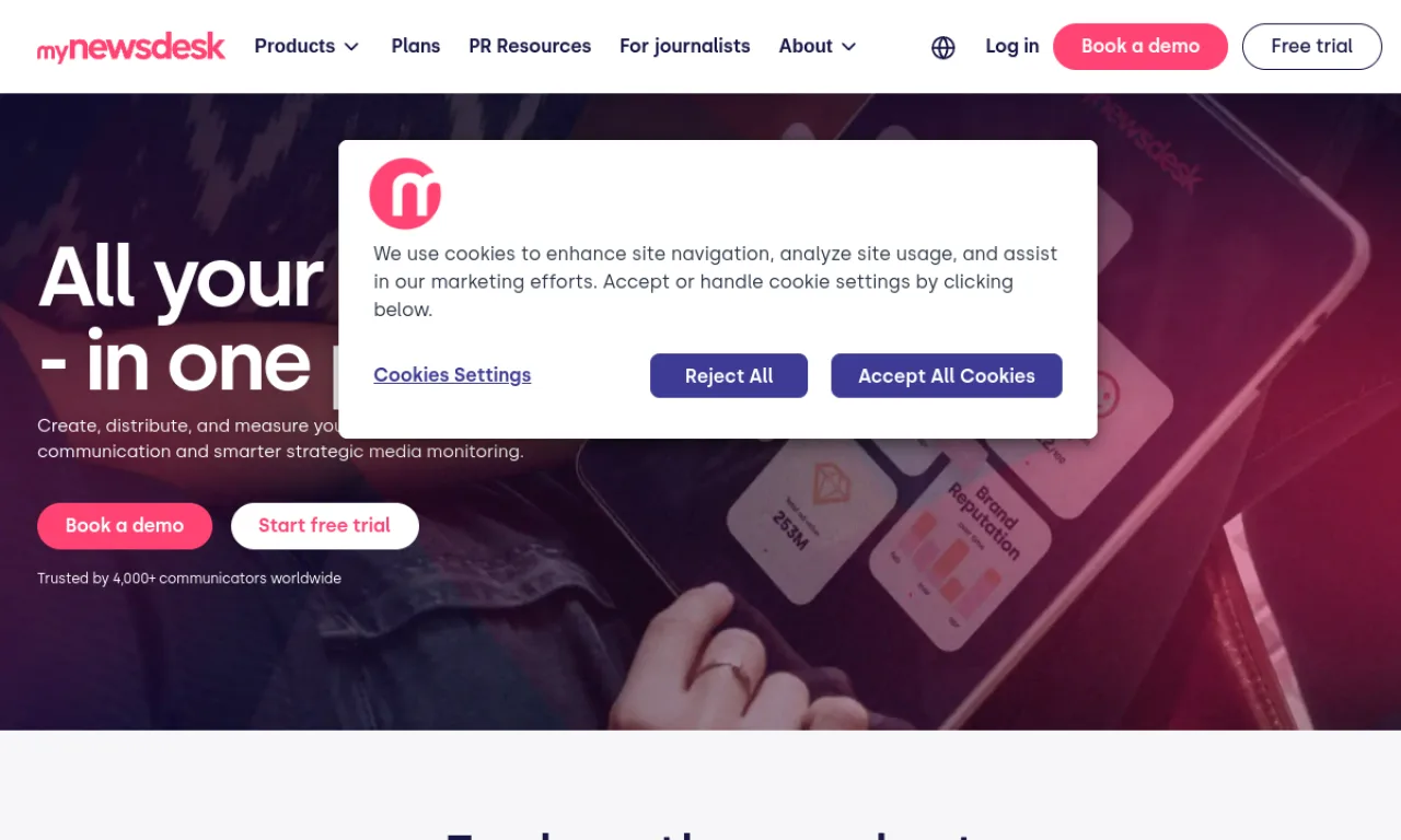 Screenshot of Mynewsdesk website