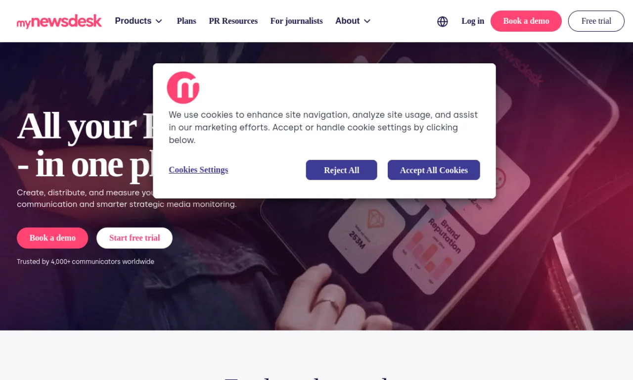 Screenshot of Mynewsdesk website