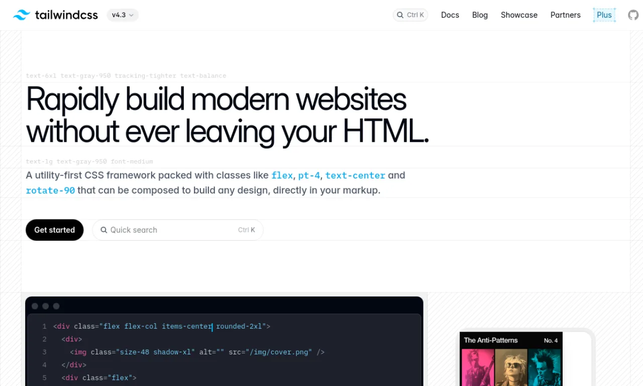 Screenshot of Tailwind CSS website
