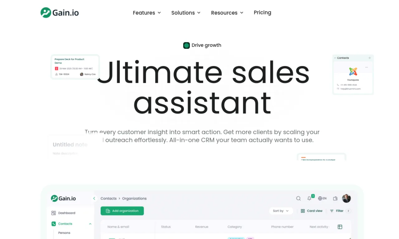Screenshot of Gain.io website