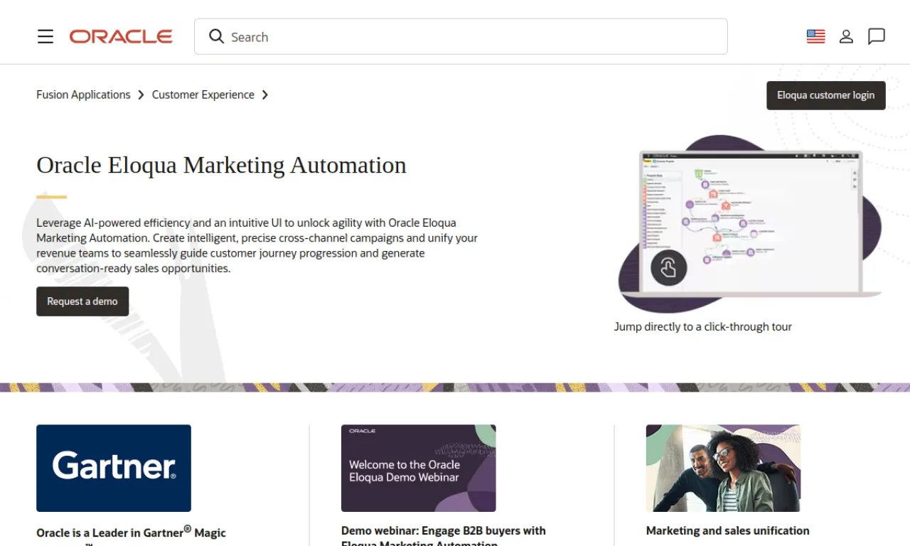 Screenshot of Eloqua (Oracle) website