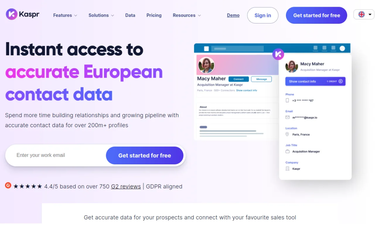 Screenshot of Kaspr website