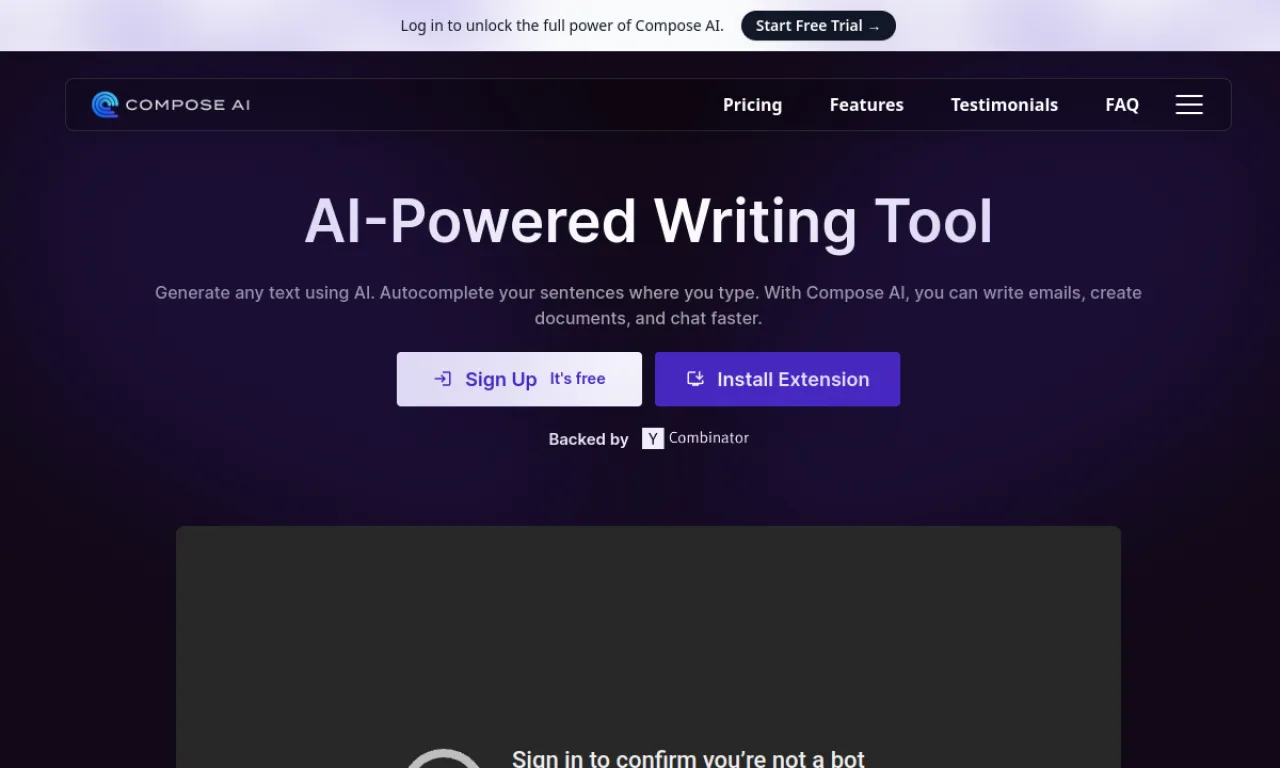 Screenshot of Compose AI website
