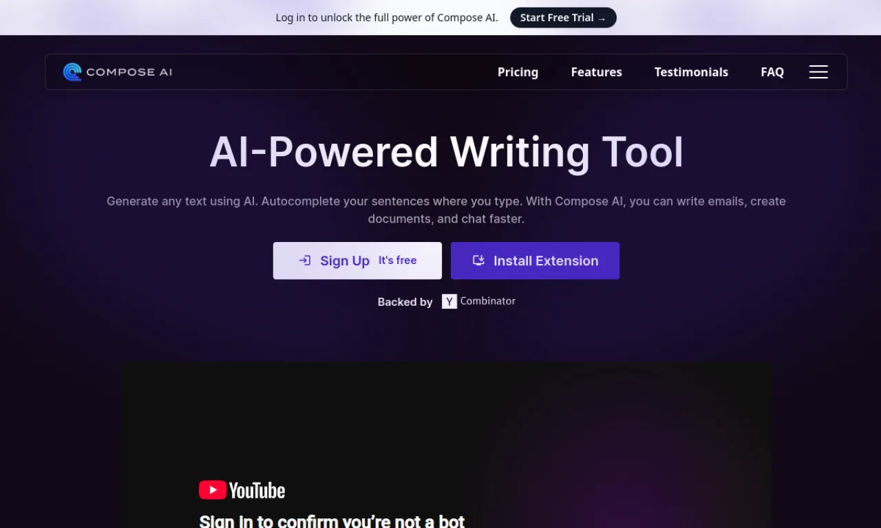 Screenshot of Compose AI website