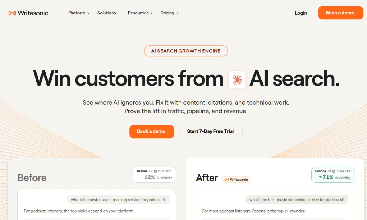 Screenshot of Writesonic GEO website