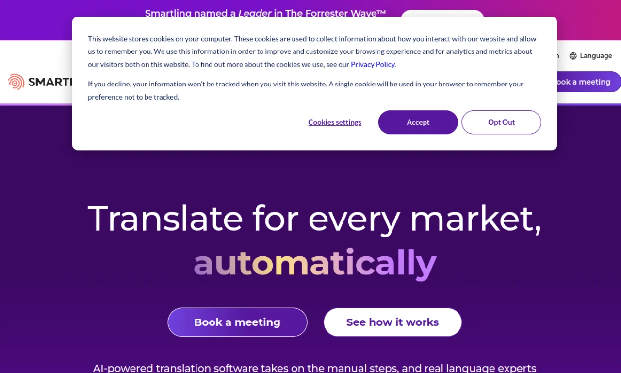 Screenshot of Smartling website