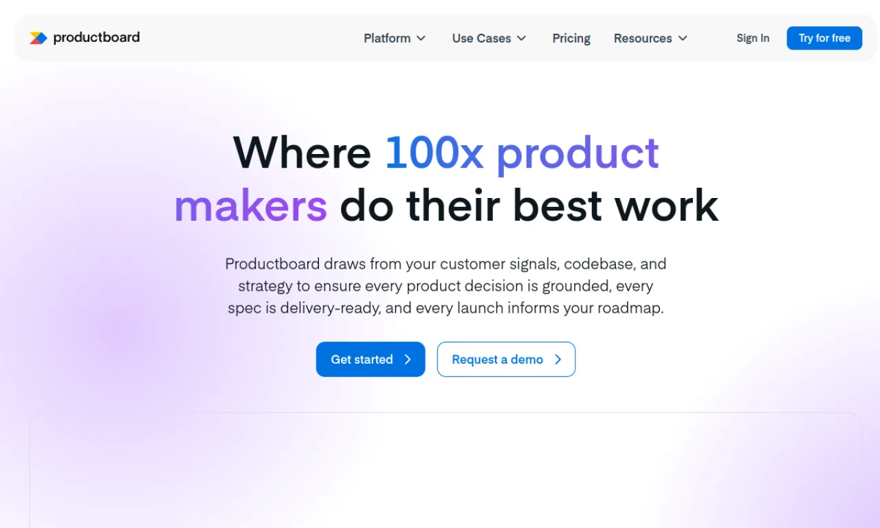 Screenshot of Productboard website