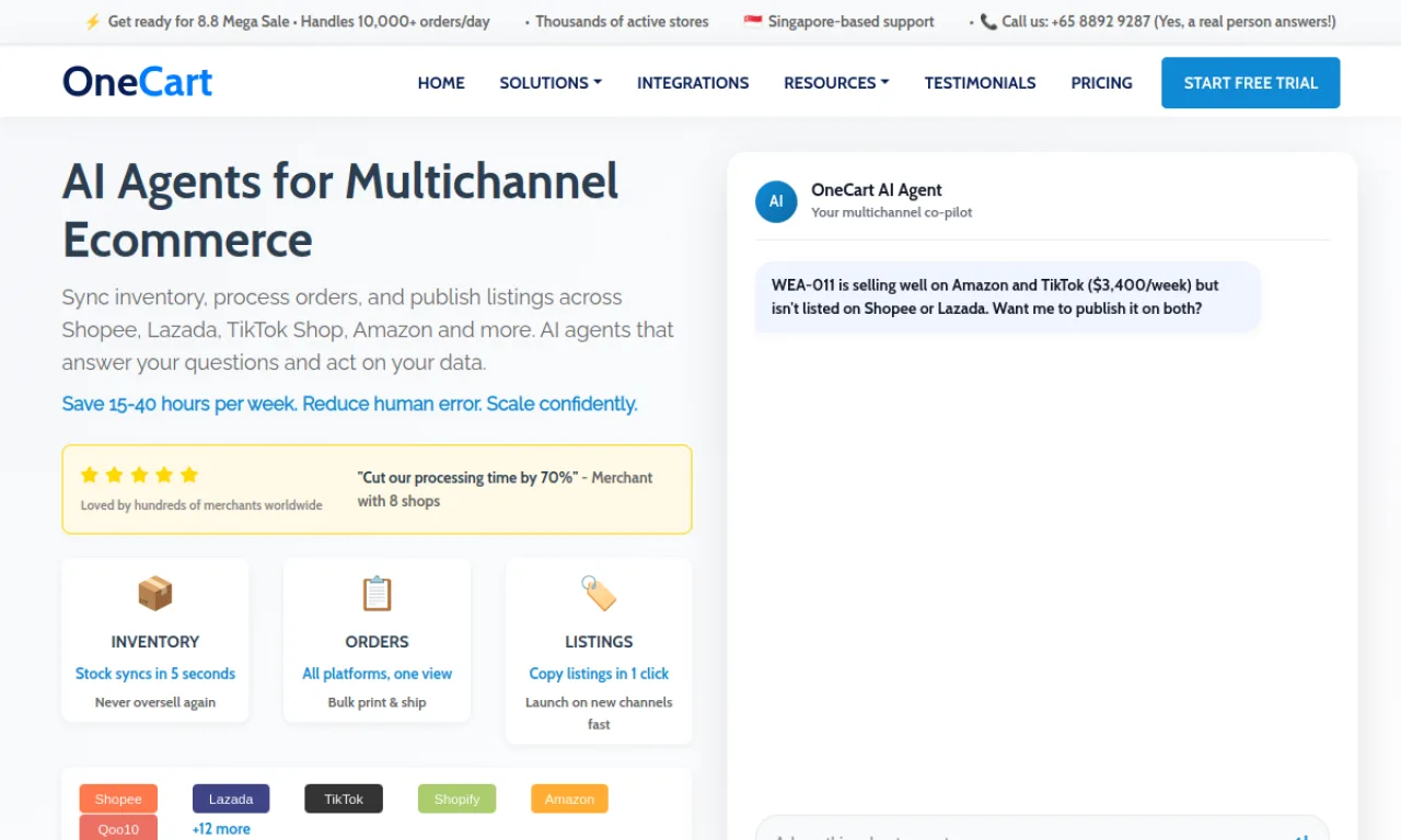 Screenshot of OneCart website