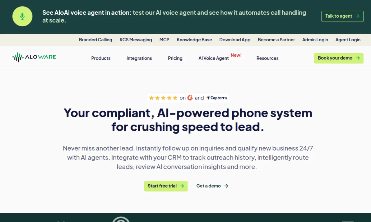 Screenshot of Aloware website