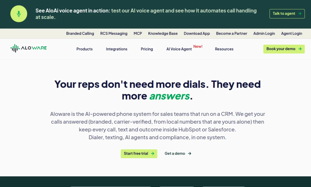Screenshot of Aloware website