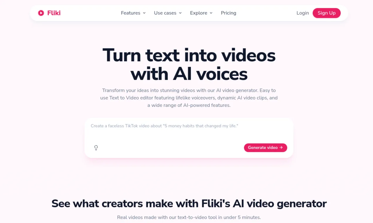Screenshot of Fliki website