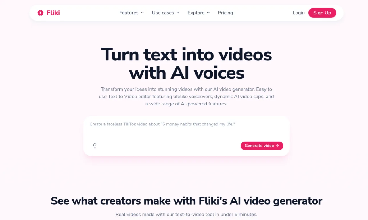 Screenshot of Fliki website