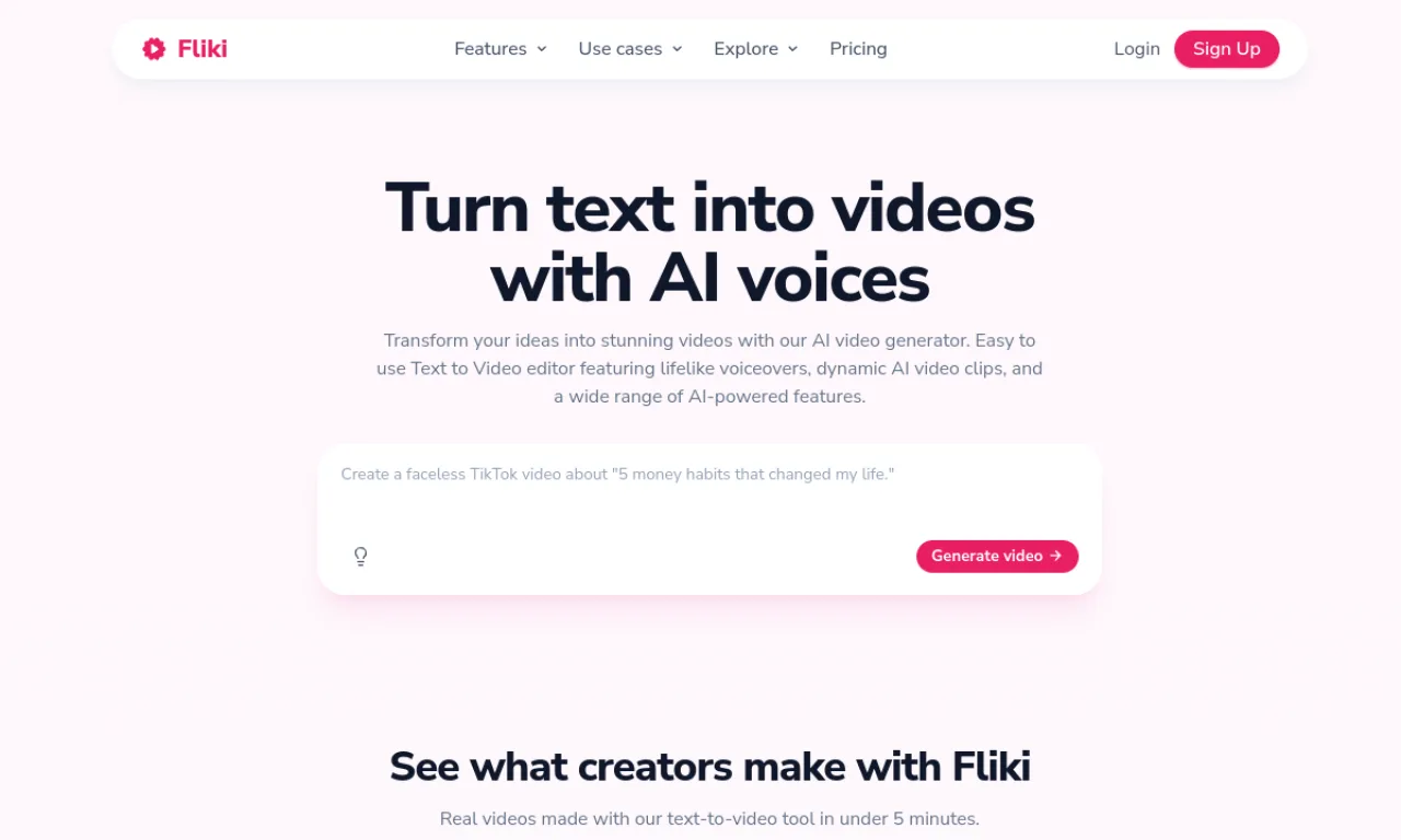 Screenshot of Fliki website