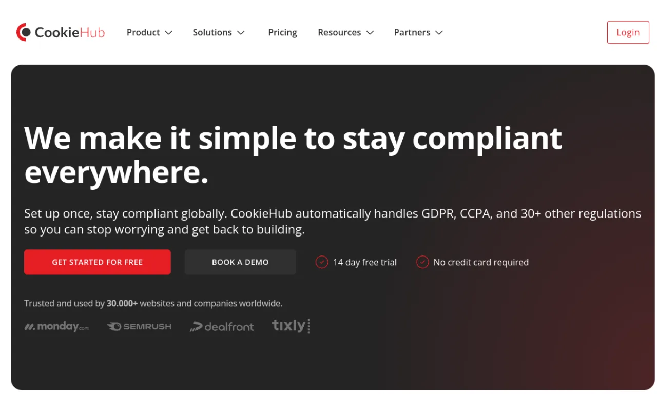 Screenshot of CookieHub website