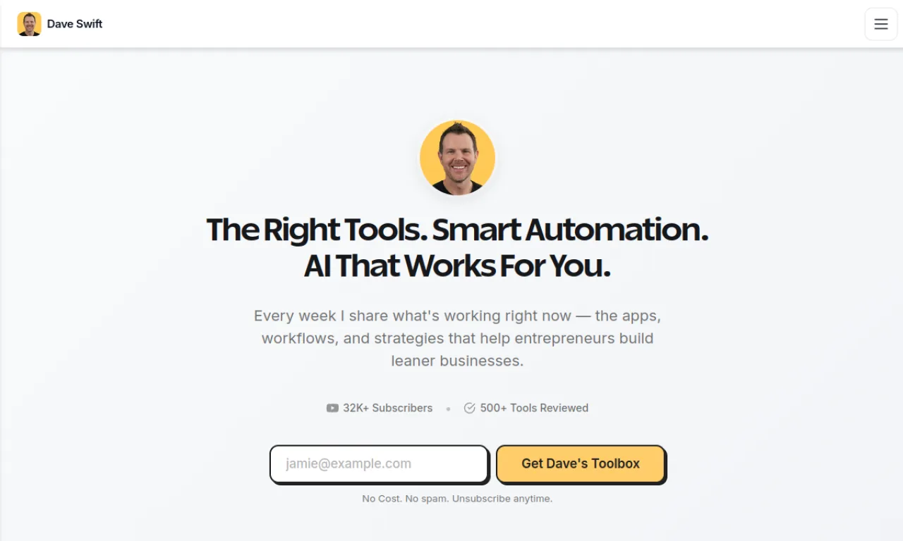 Screenshot of Dave Swift website