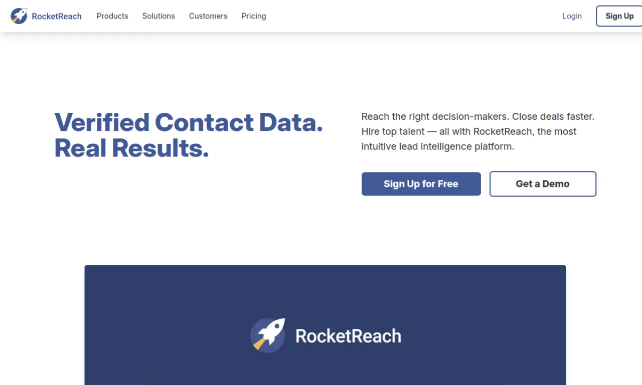 Screenshot of RocketReach website