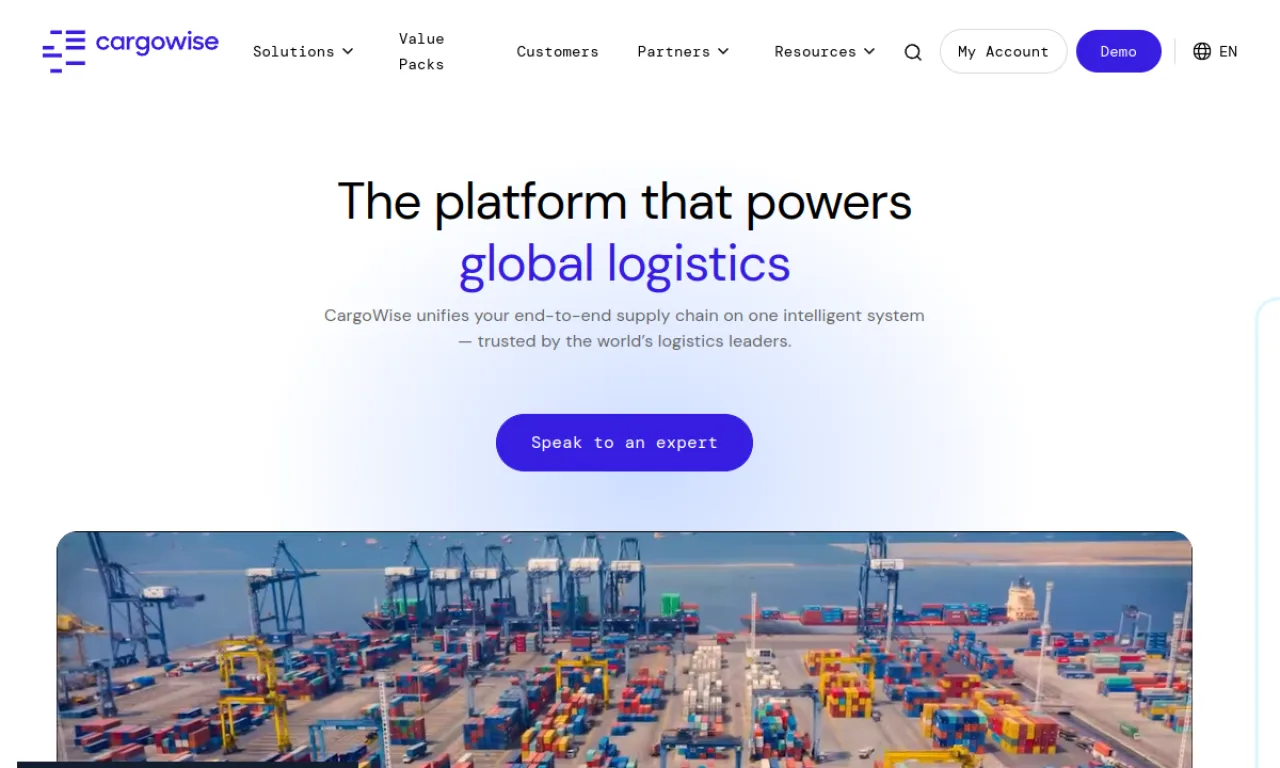 Screenshot of Cargowise website