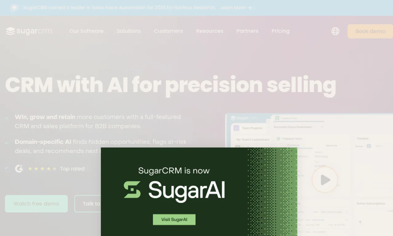 Screenshot of SugarCRM Sell website