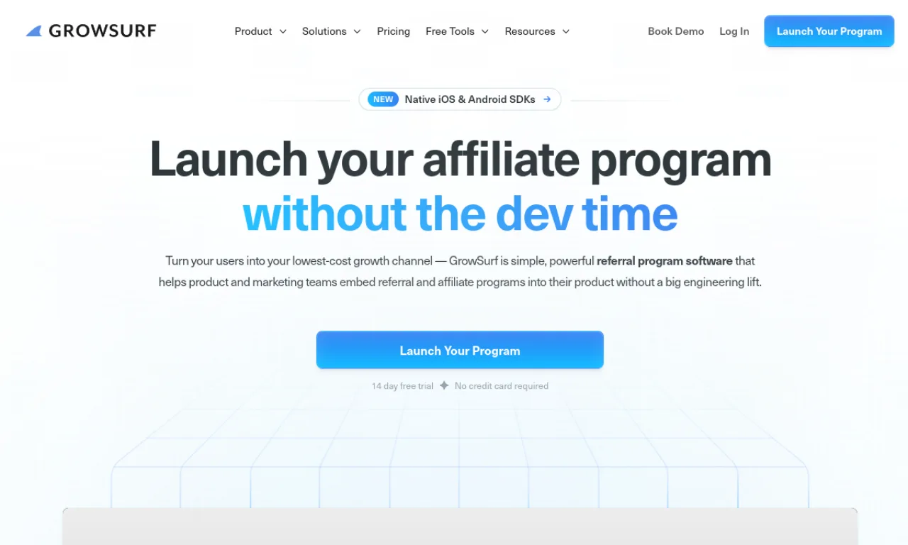 Screenshot of GrowSurf website