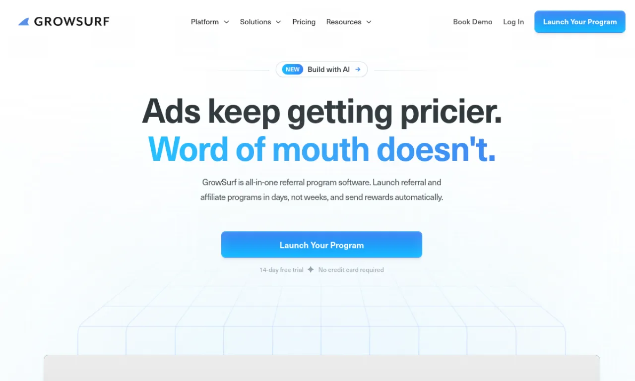 Screenshot of GrowSurf website