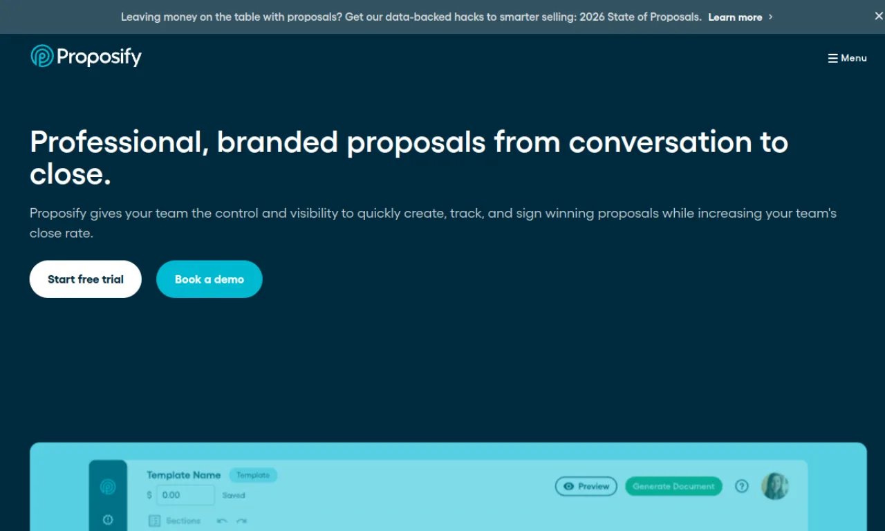 Screenshot of Proposify website