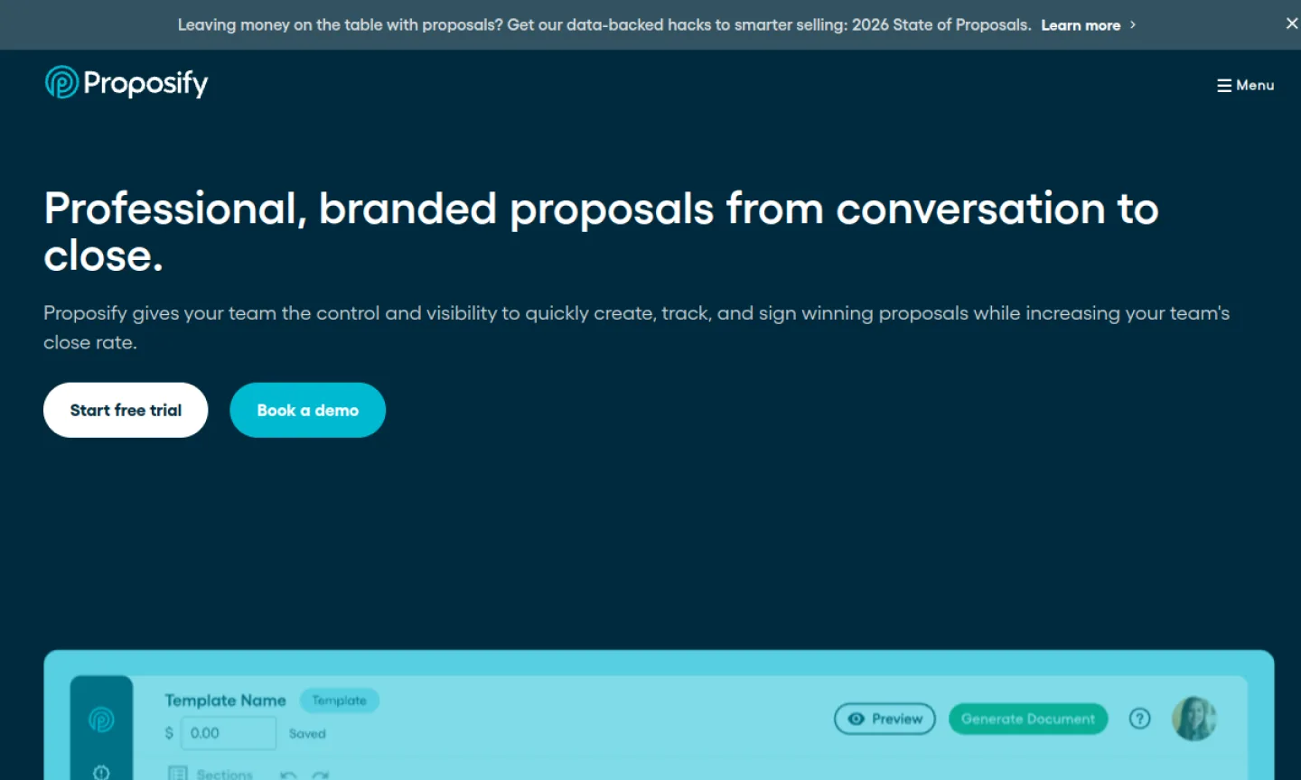 Screenshot of Proposify website