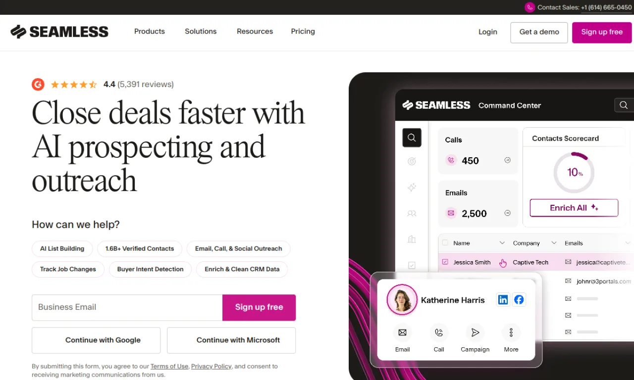 Screenshot of Seamless.ai website