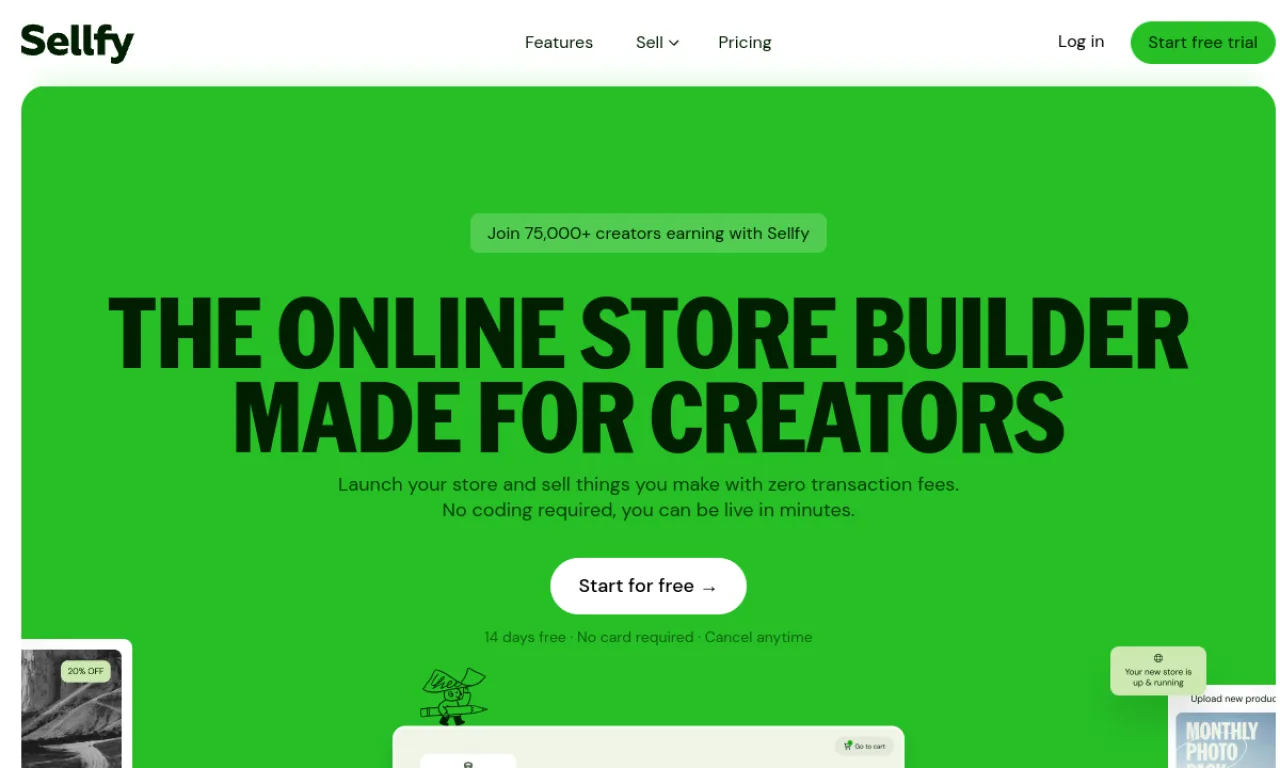 Screenshot of Sellfy website