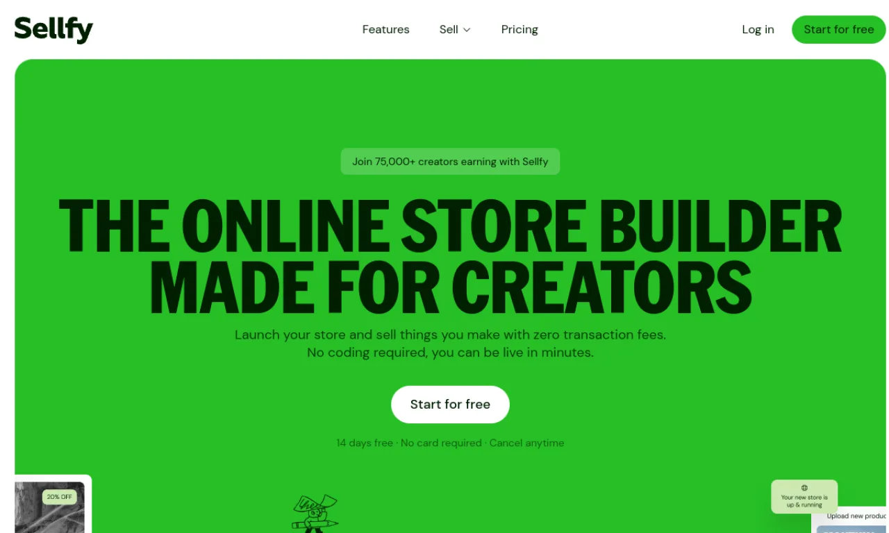 Screenshot of Sellfy website