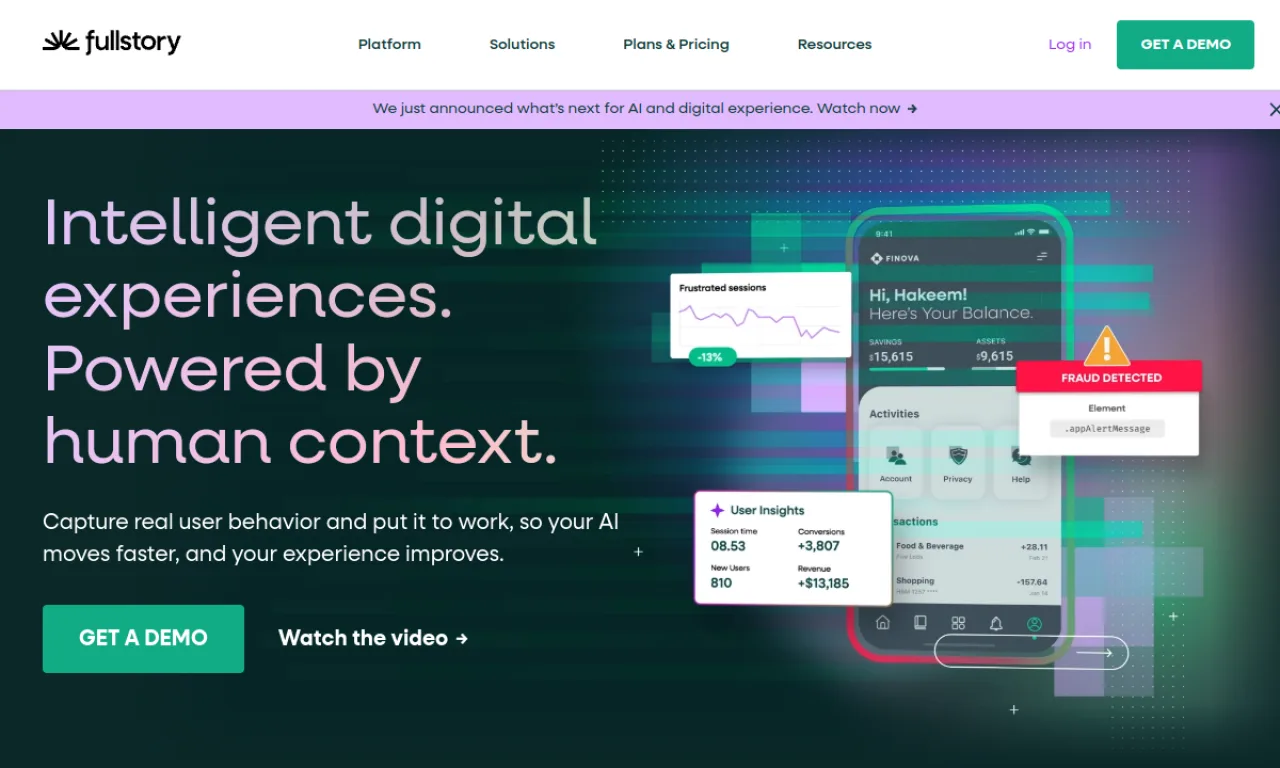 Screenshot of FullStory website