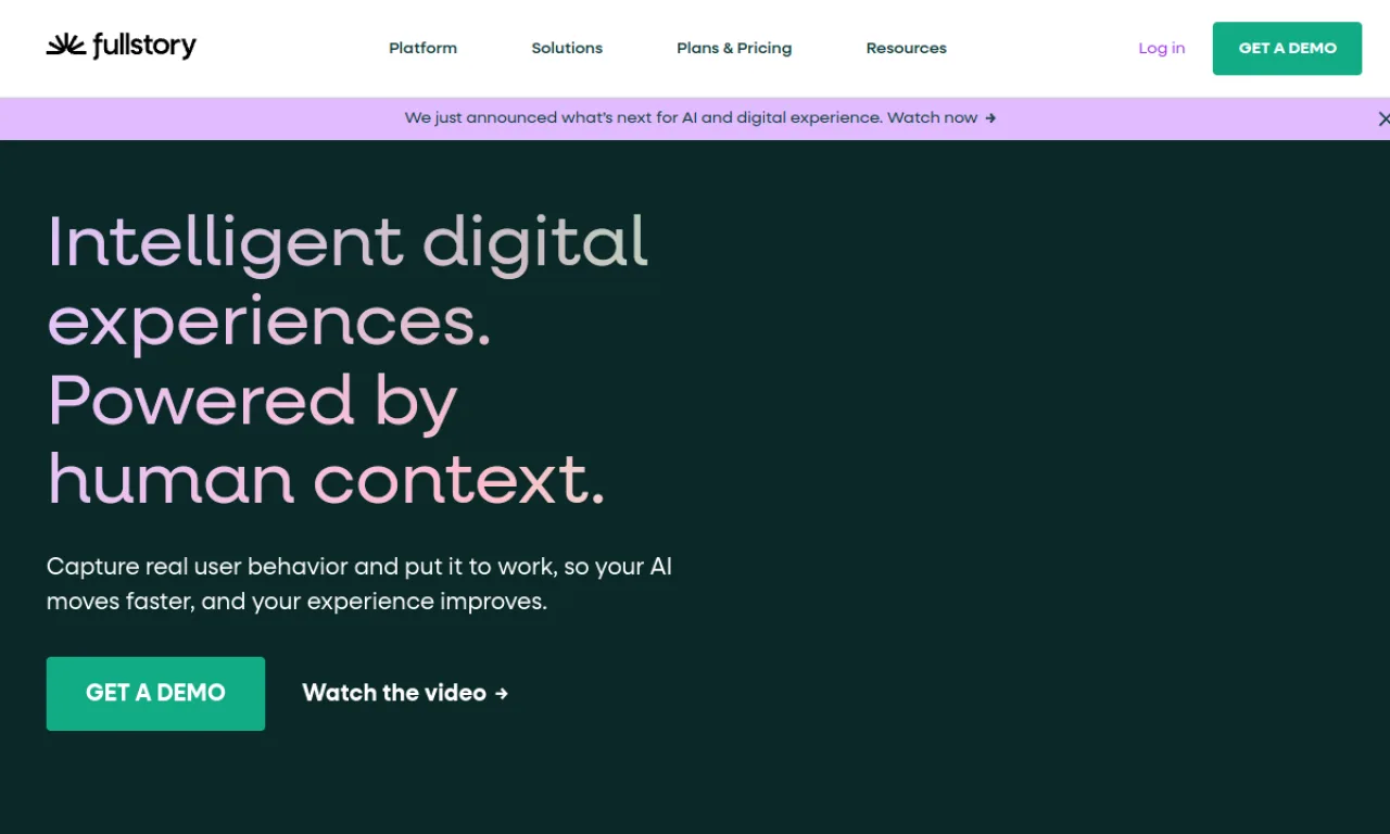 Screenshot of FullStory website