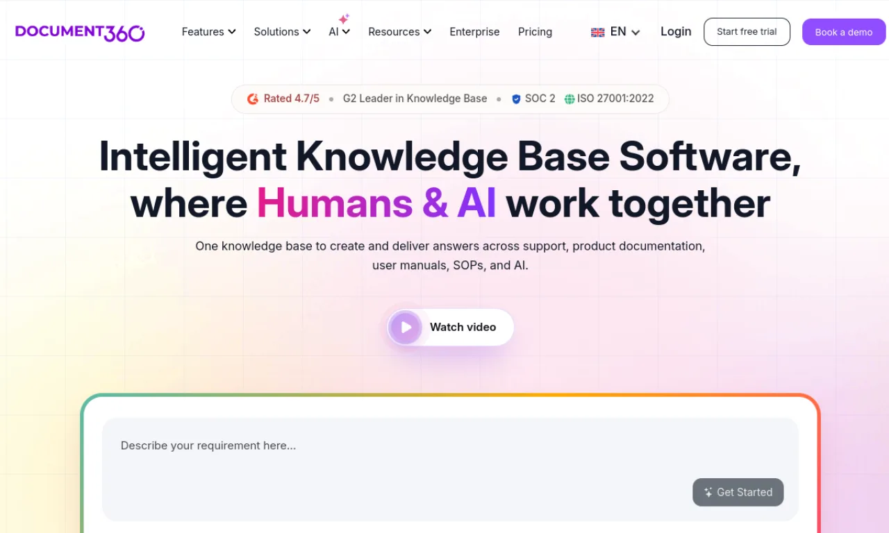 Screenshot of Document360 website