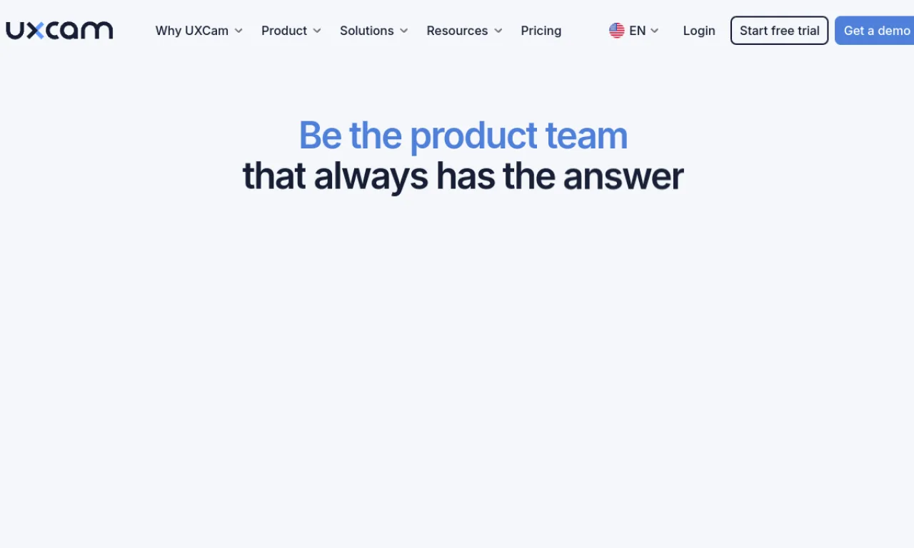 Screenshot of UXCam website