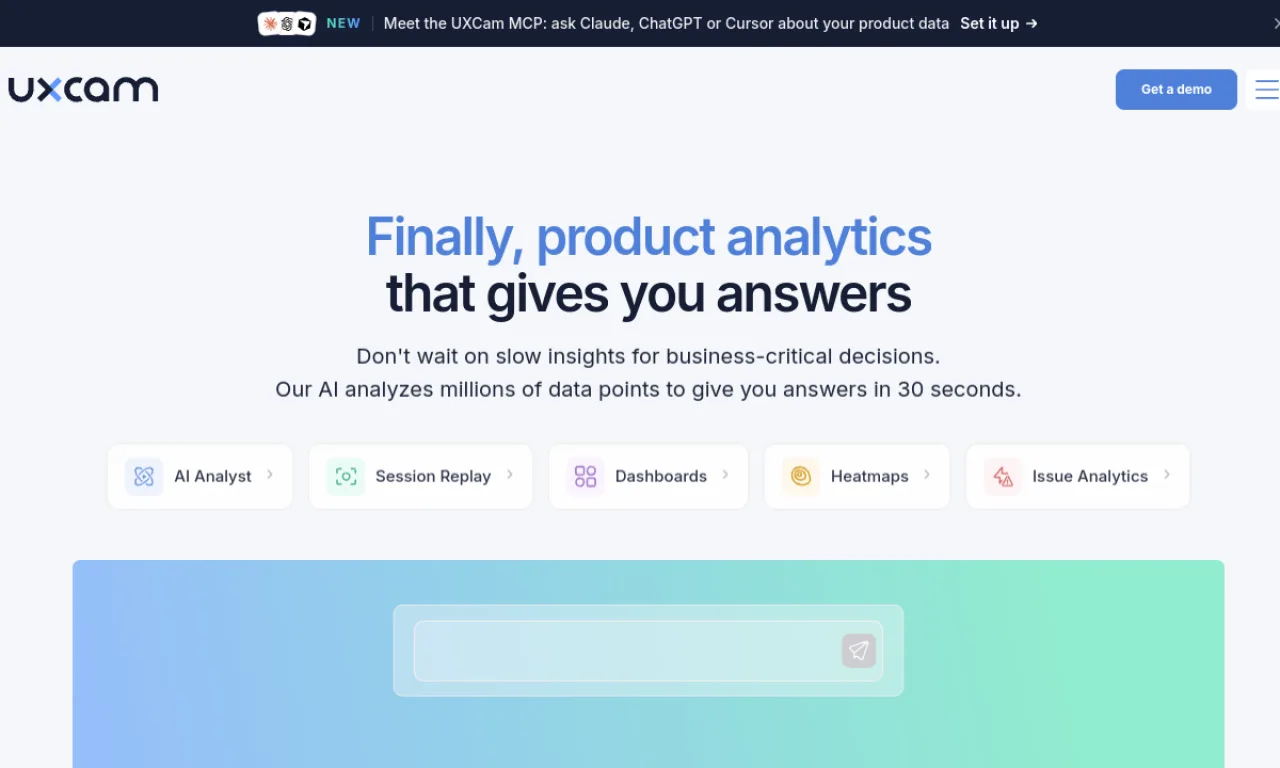 Screenshot of UXCam website