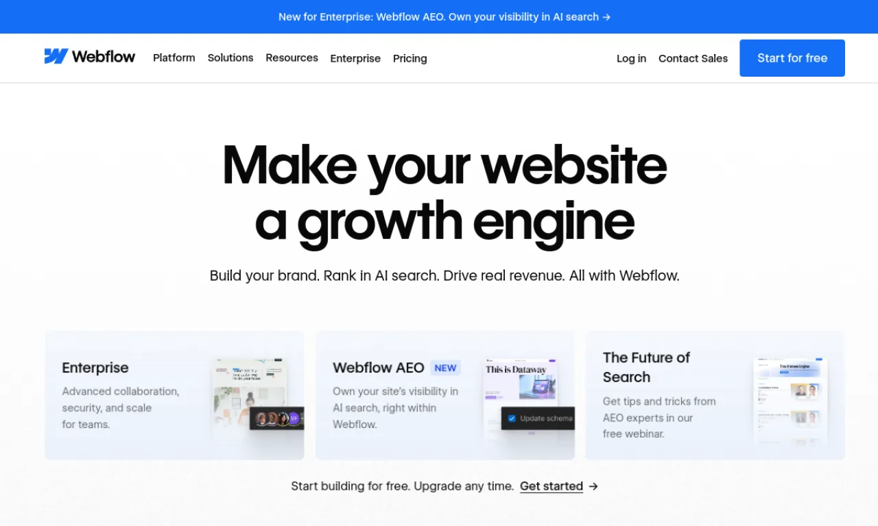 Screenshot of Webflow website