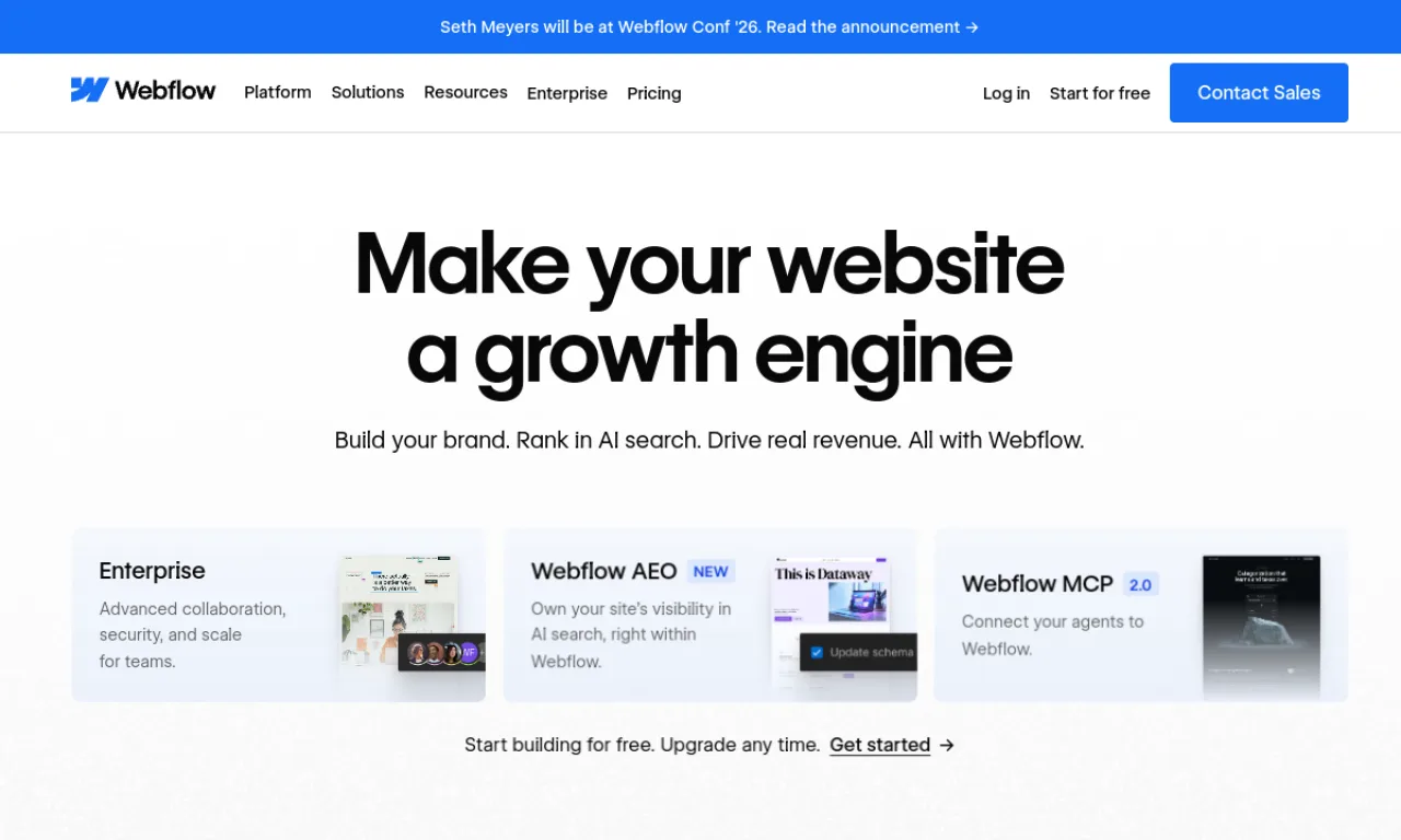 Screenshot of Webflow website